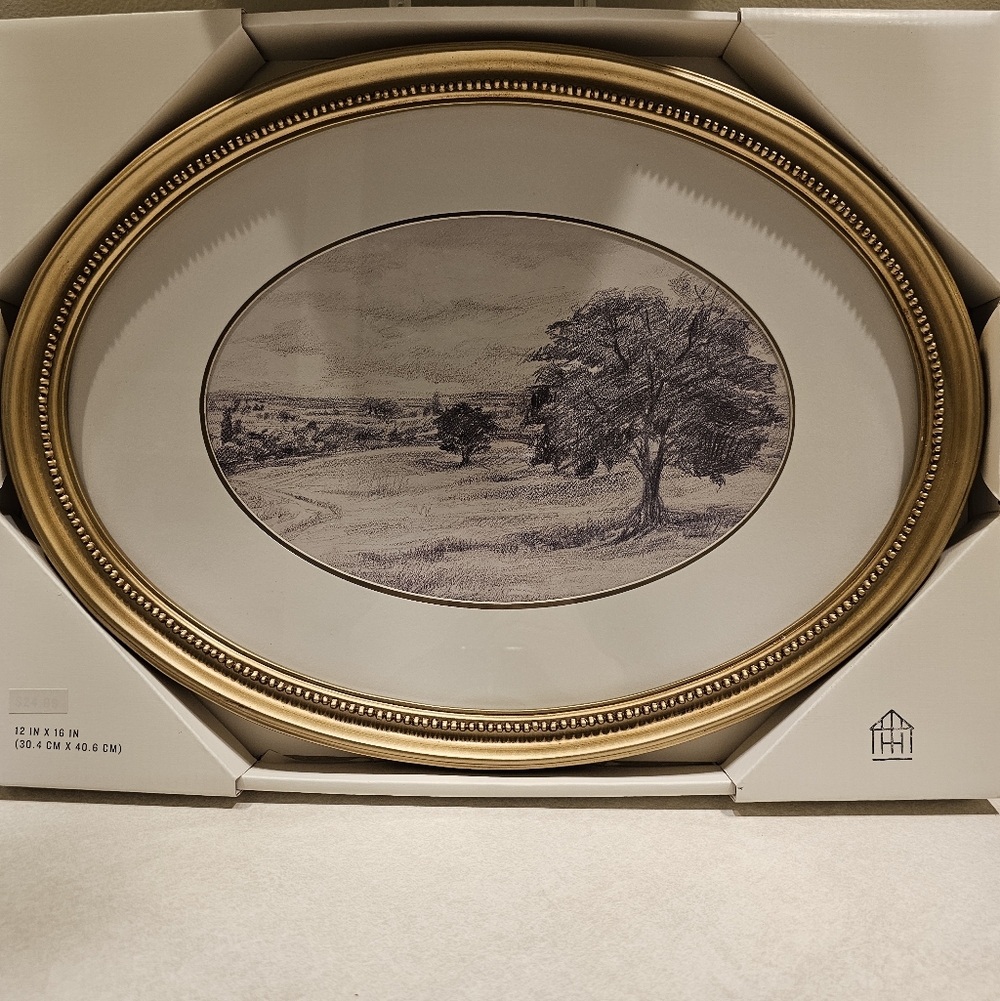 Hearth And Hand Elegant Gold Framed Pencil Landscape Wall Art